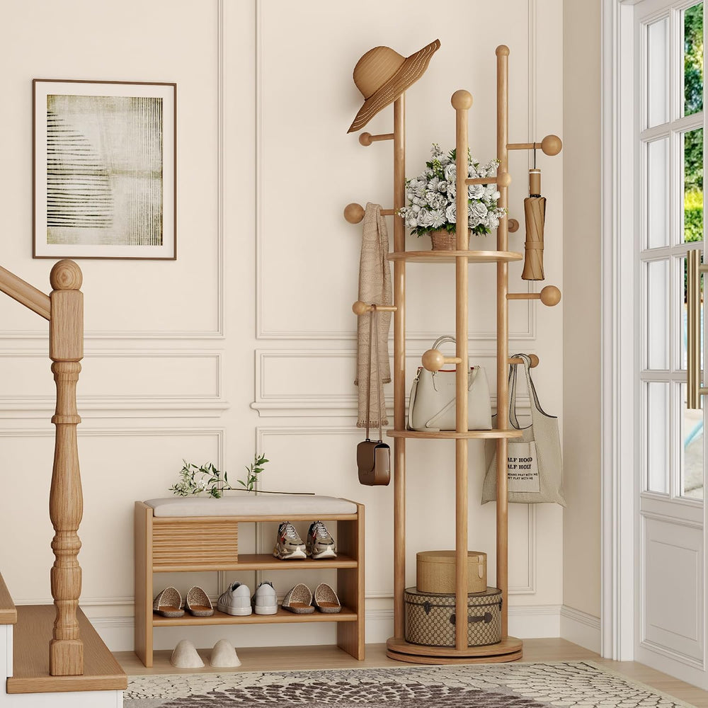 FROMJBEST Coat Rack Freestanding,Coat tree Entryway,Mid-Century,Nature Wood