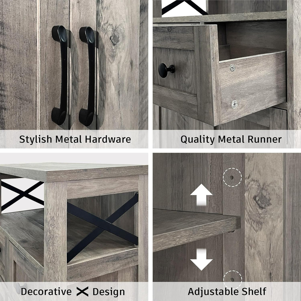 Befrases Farmhouse Storage Cabinet with Drawers and Shelf, Freestanding Kitch...