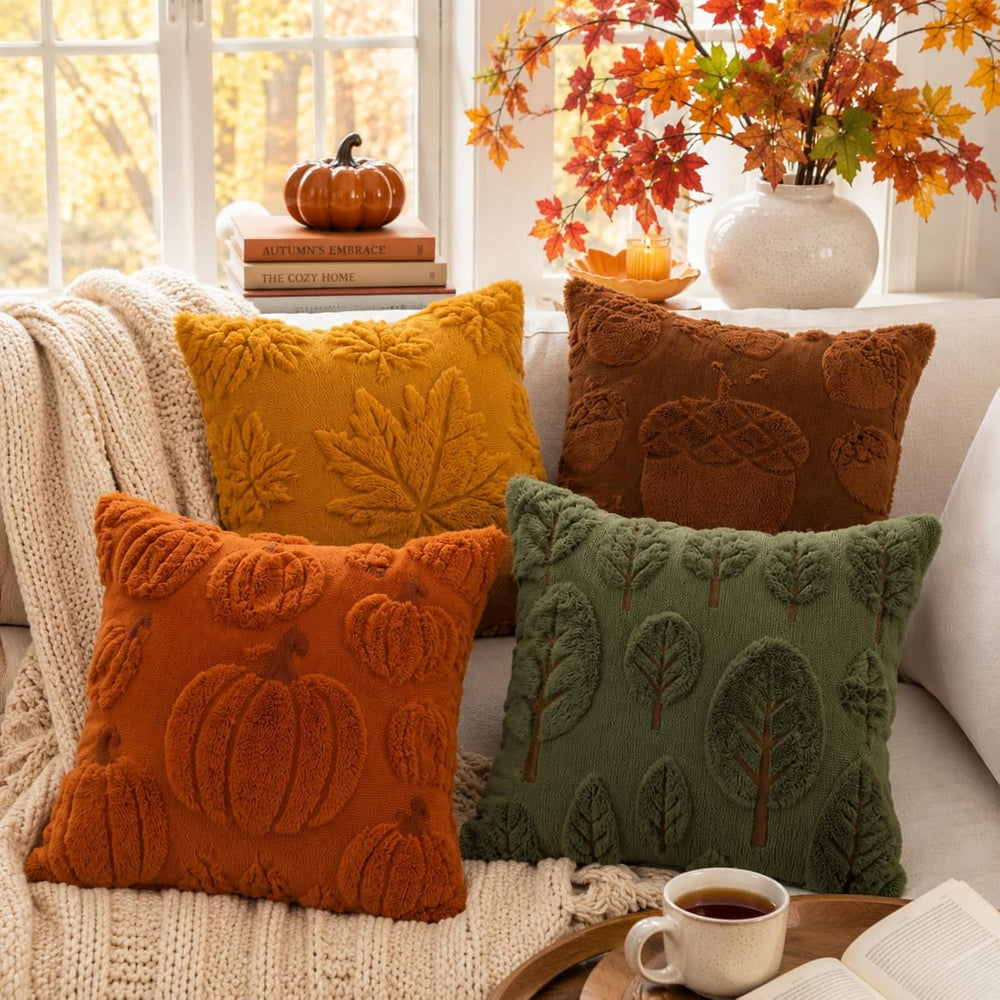 Tiamon 4 Pcs Fall Throw Pillow Covers 18 x 18 Inch Embroidered Pillow Cases