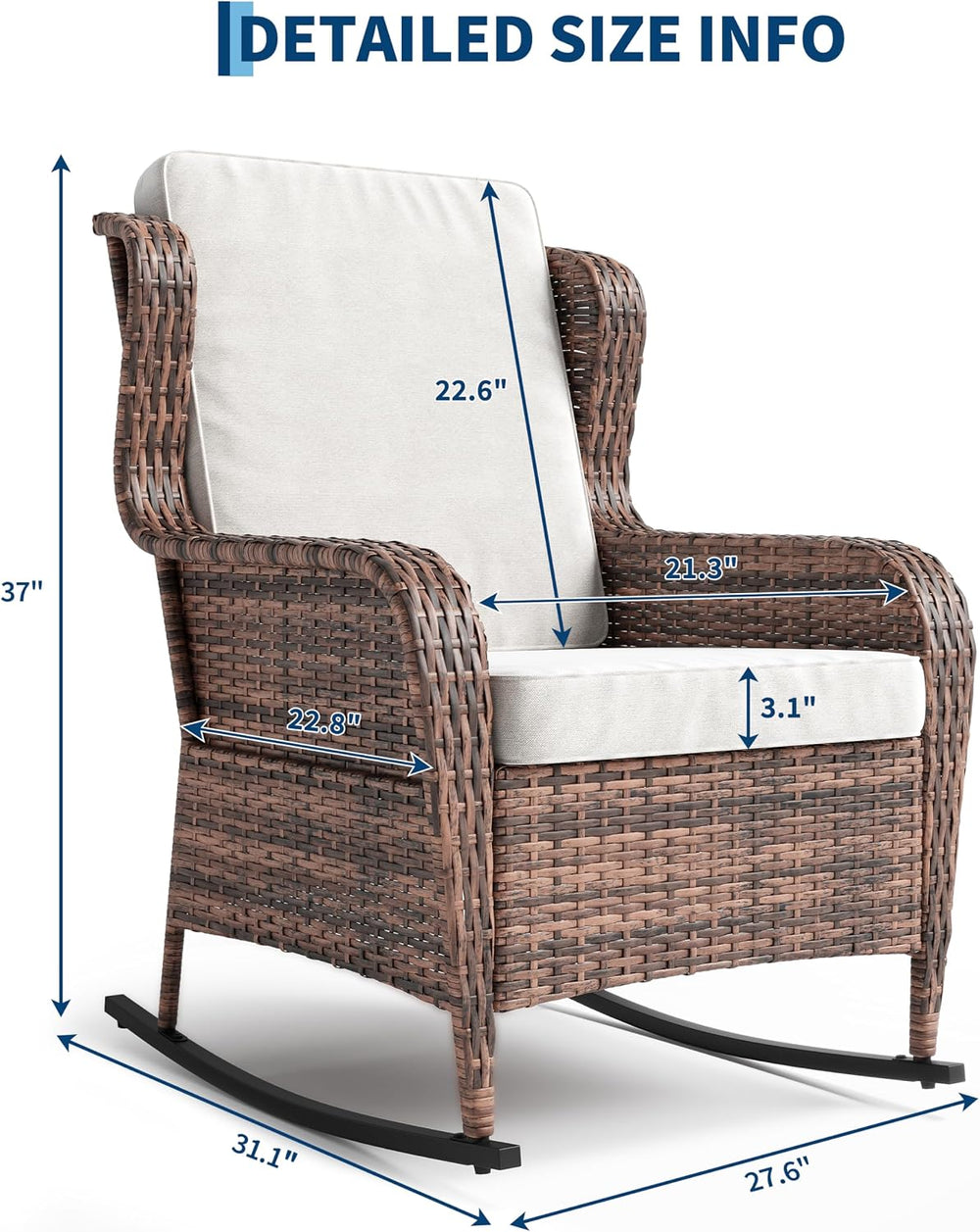 GarveeTech Outdoor Wicker Rocking Chair with Cushions, All-Weather Patio Rock...