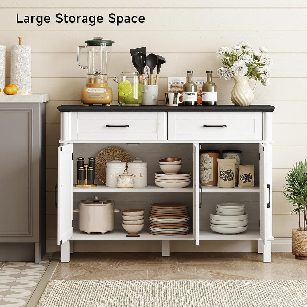 ONBRILL 48 Inch Buffet Cabinet with Storage, Off White&Black