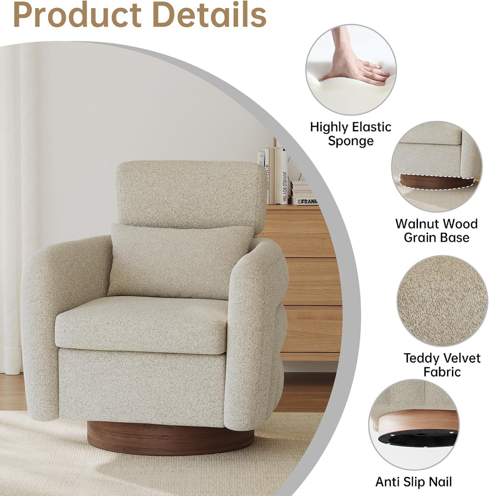 360 Degree Swivel Accent Chair with Adjustable Headrest, Camel