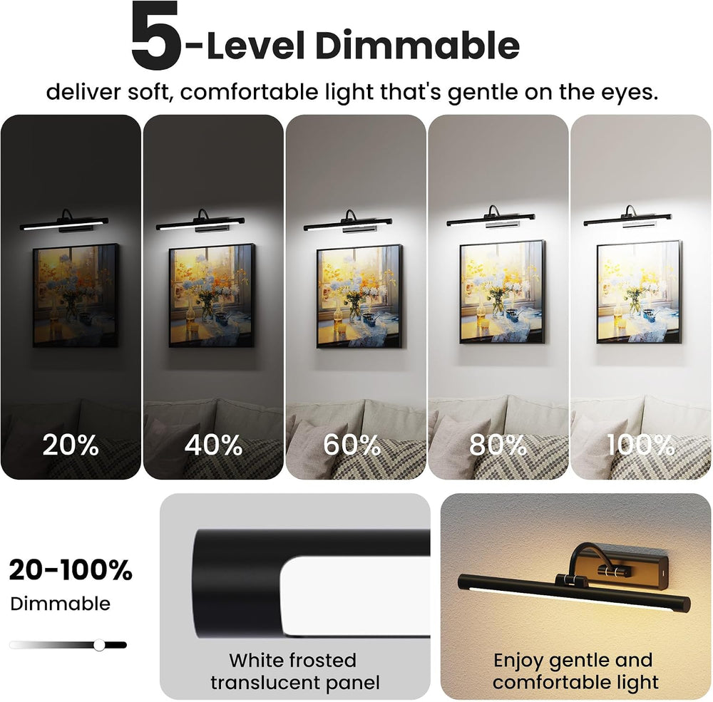 2 Pack Picture Lights for Wall 6000mAh - 16" Black Cordless Battery Powe...