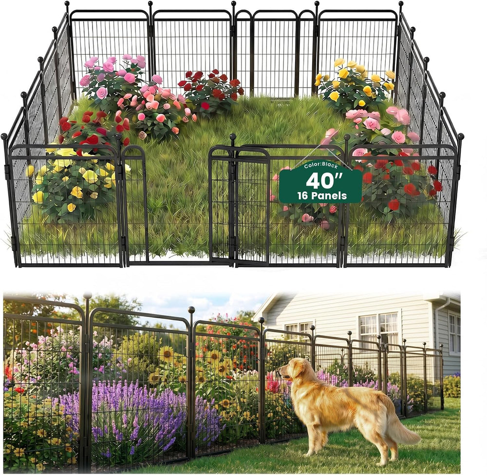 40 in(H) Garden Fence Outdoor for Yard with 2 Gravity Automatic Lock Gates,He...