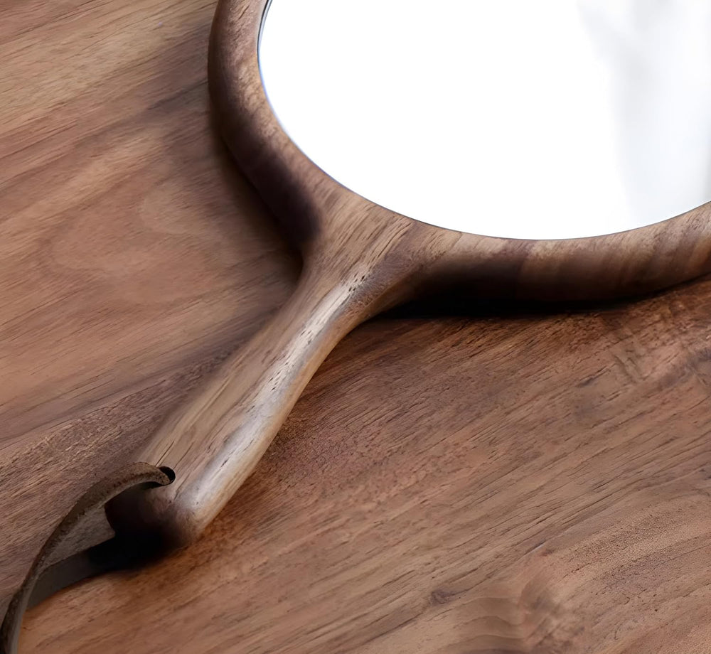 Solid Black Walnut Hand Mirrors, Wooden Handheld Mirrors with Stand, Makeup