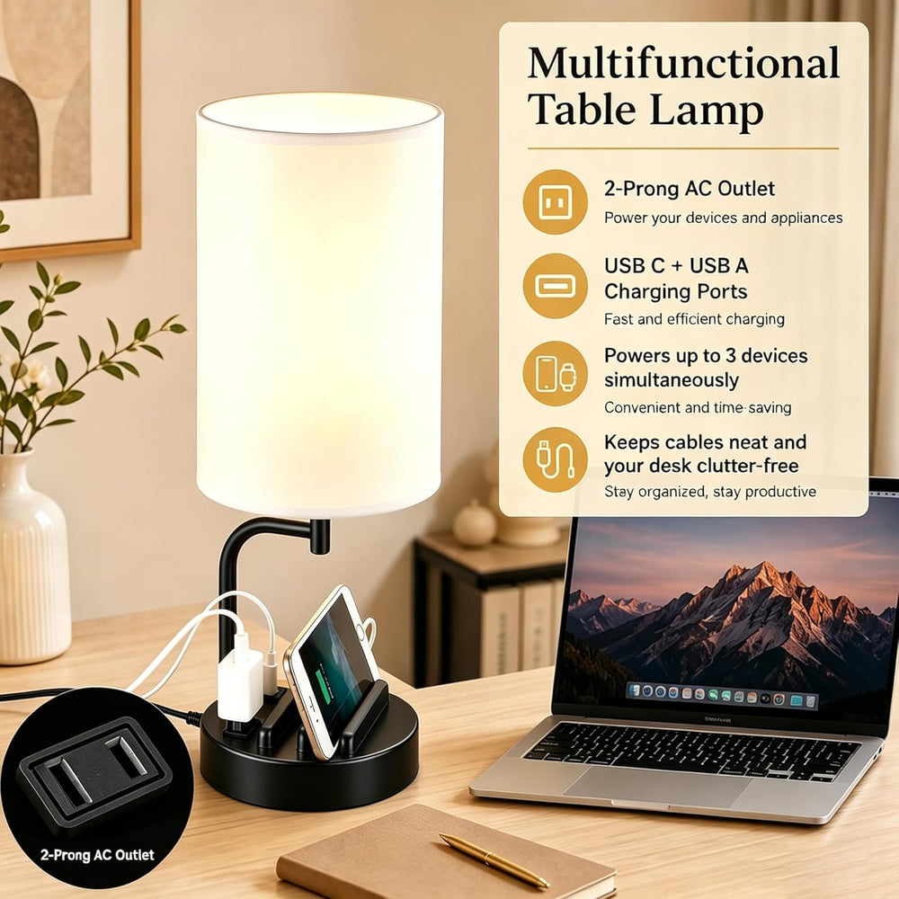 Dreamholder Touch Control USB Table Lamp with USB C/A & AC Outlet, 3-Way ...