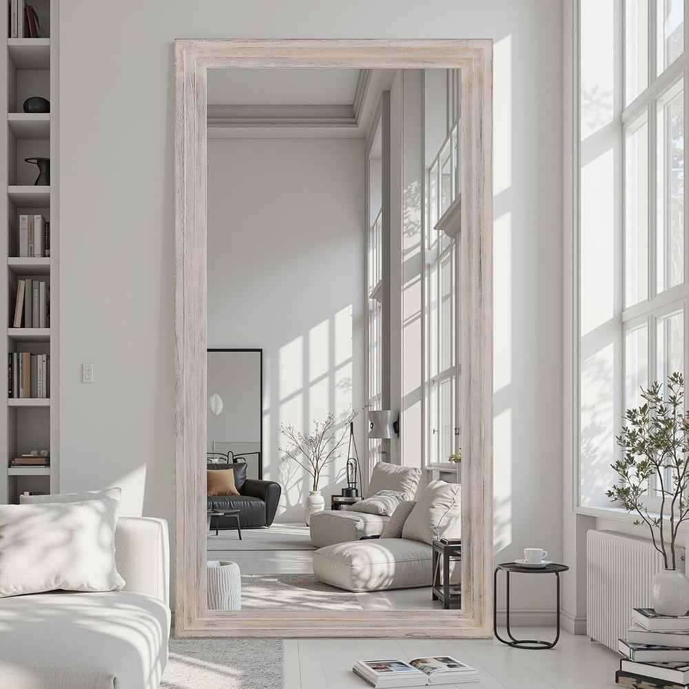 Full Length Mirror 81"x41", Rect Solid Wood Frame with Stand