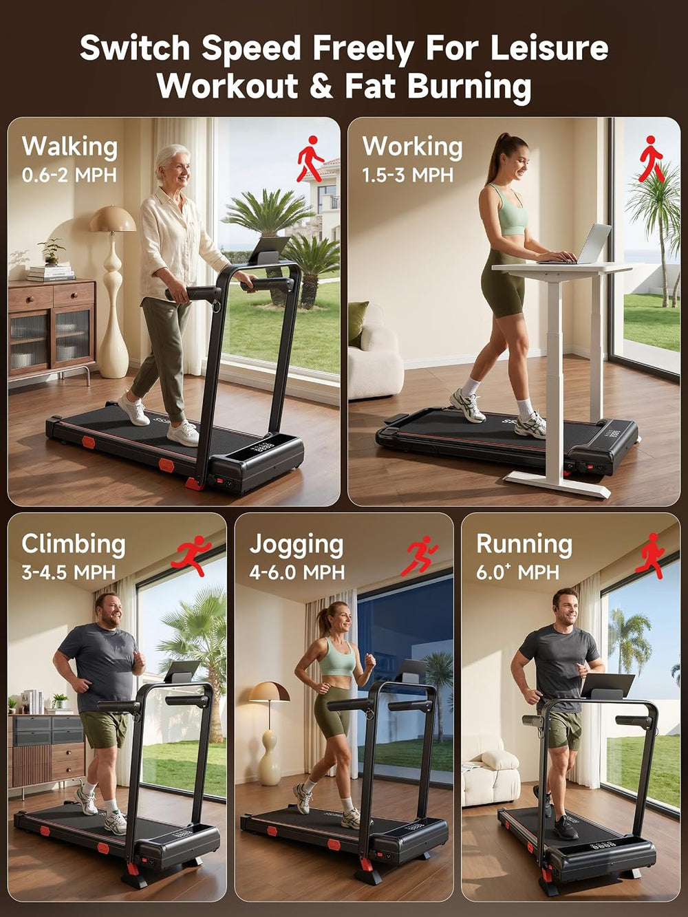 RHYTHM FUN 16% Incline Walking Pad Treadmill with Handles, 6.2MPH, Foldable