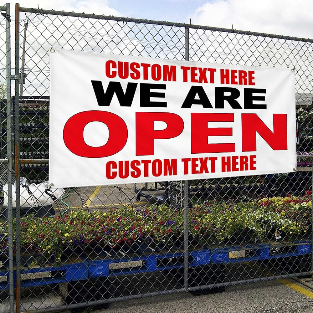 Custom Vinyl Banner Multiple Sizes We Are Open Black Red Now Open Outdoor Wea...