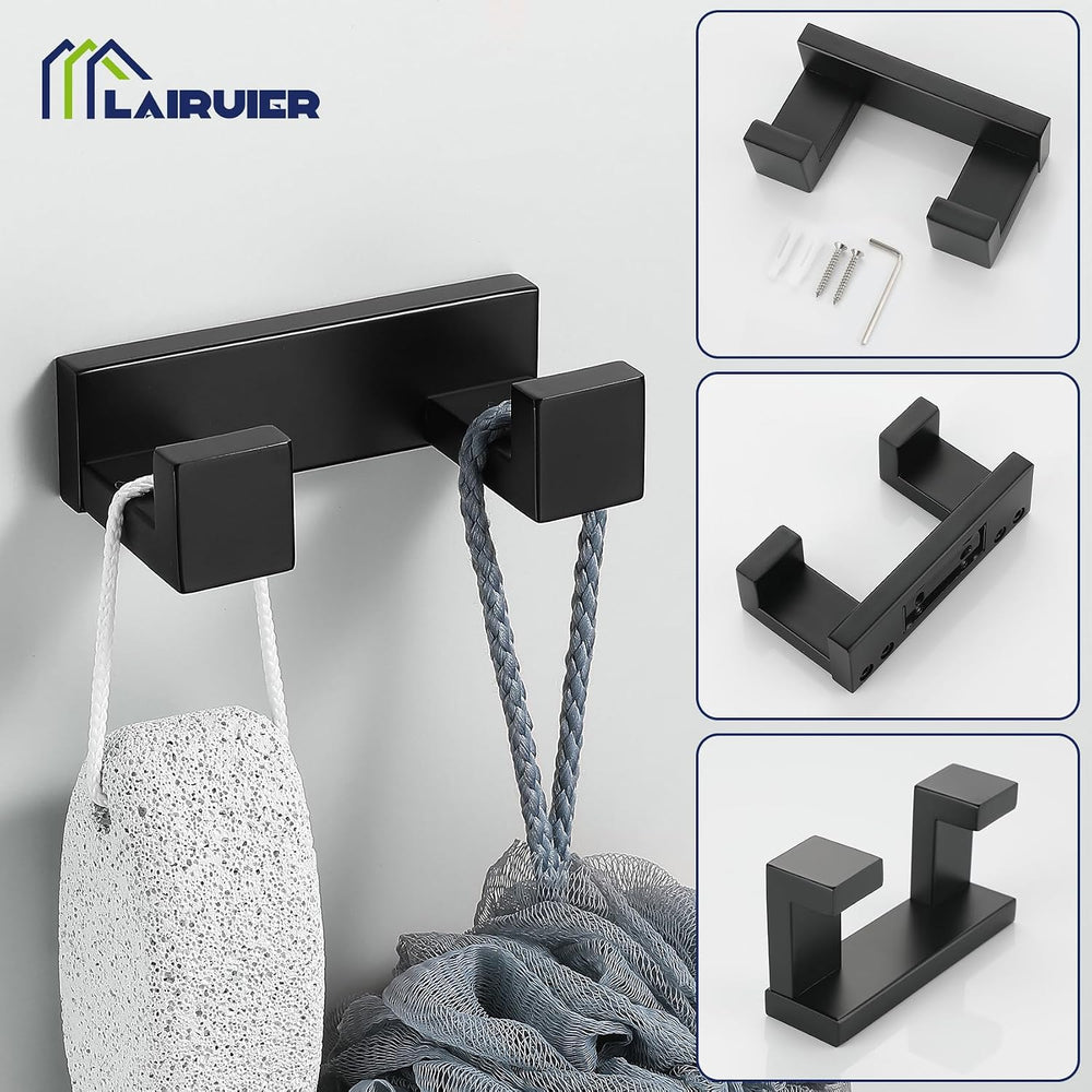 Lairuier Matte Black Bathroom Hardware Accessories, 4PCS Towel Bar Set