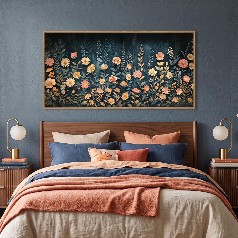 HPNIUB Boho Vintage Moody Dark Wildflowers Framed Wall Art Set -40"x20&q...