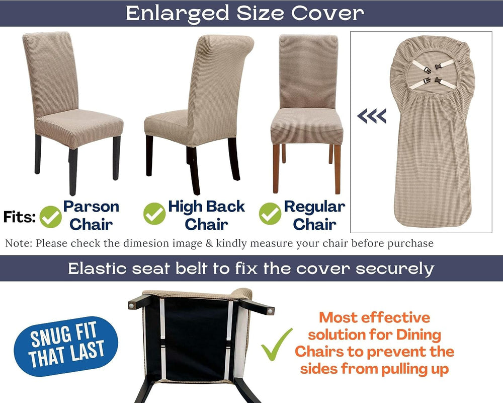 SPRINGRICO 6 Pack Dining Room Chair Covers with seat Belt, Stretch Parsons Ch...