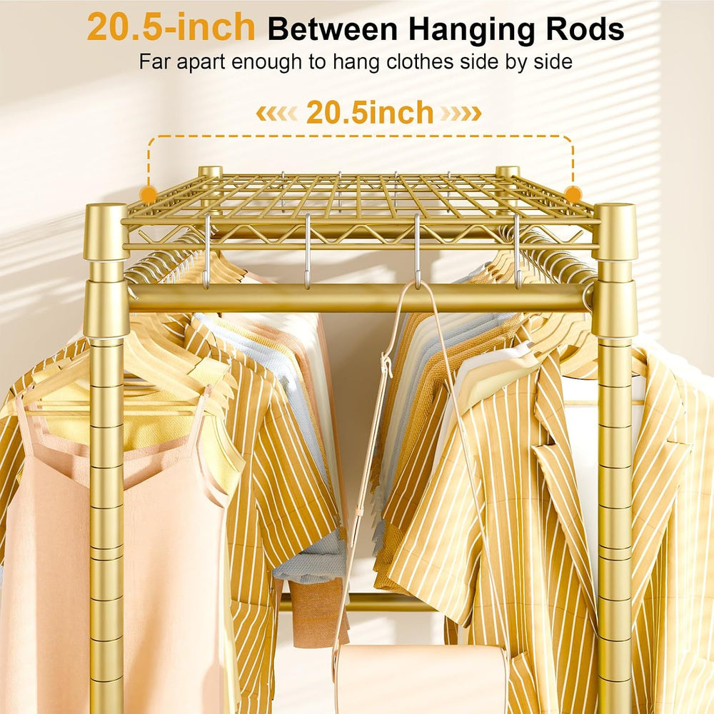 ULIFHOME Rolling Clothes Rack, Clothing Racks for Hanging Clothes, Gold