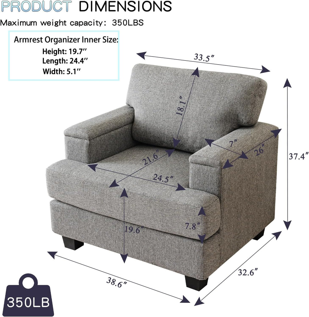 Rexulqo Oversized Accent Chair with Armrest Organizer,Chenille,Dark Gray