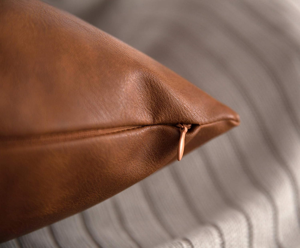 Faux Leather Throw Pillow Covers 20x20 inch Set of 2 Thick Cognac Brown Large...