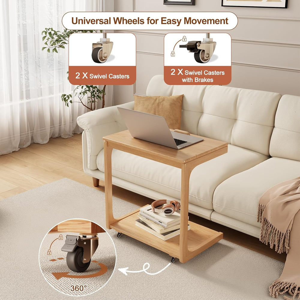 AQIMUELE Wooden C-Shaped End Table,Couch Table with Adjustable Desktop,Small ...