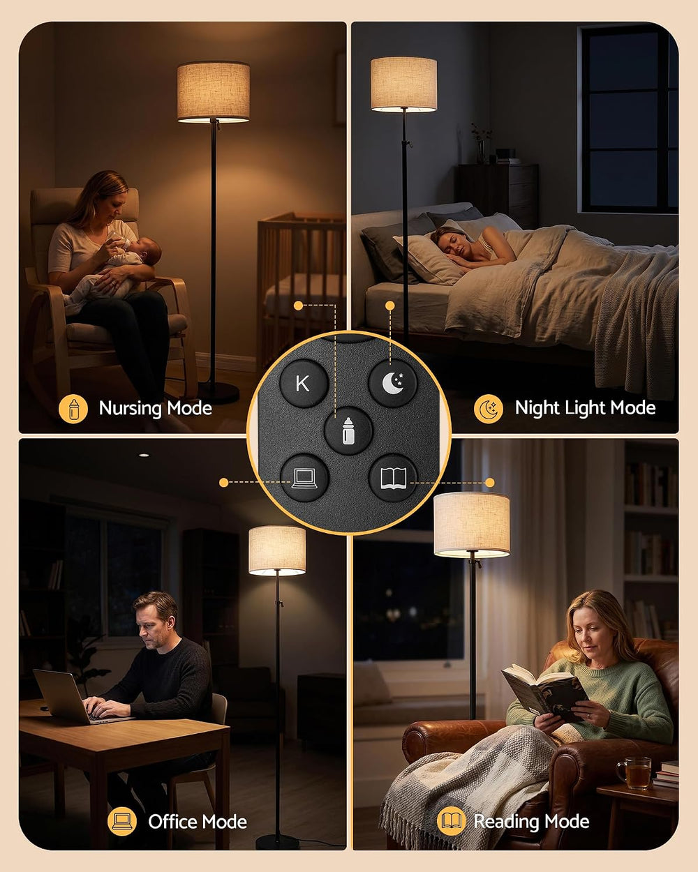 Adjustable Height Floor Lamp for Living Room with 9W LED Bulb & Remote, ETL