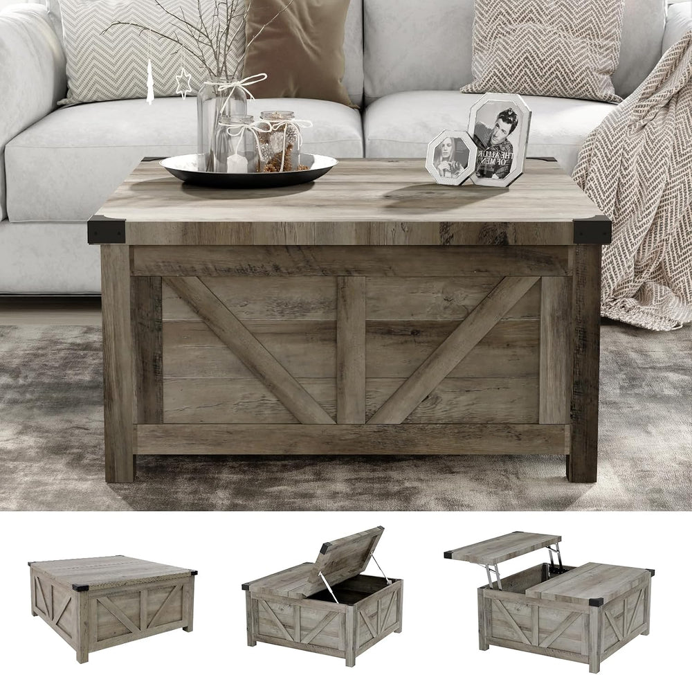 jimeimen 35.6" Farmhouse Lift Top Coffee Table with Storage, Square Coff...
