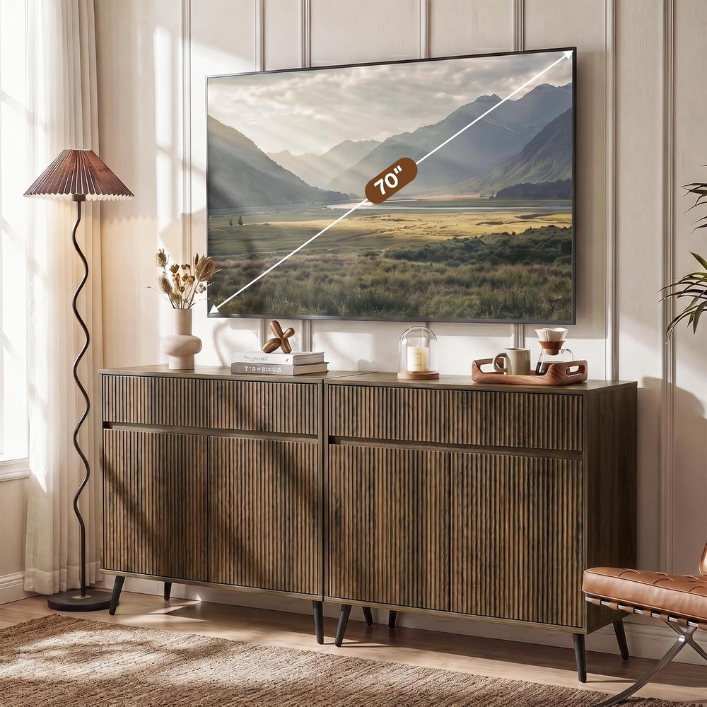 31" Small Fluted Sideboard Buffet Cabinet, Walnut.