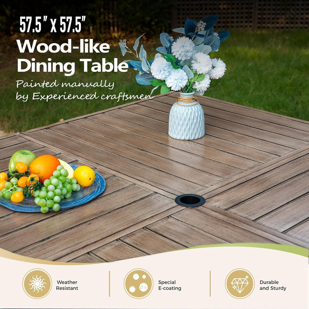 MIXPATIO 9pc Patio Dining Set, 57.5" Square Metal Table, 8 Swivel Chairs