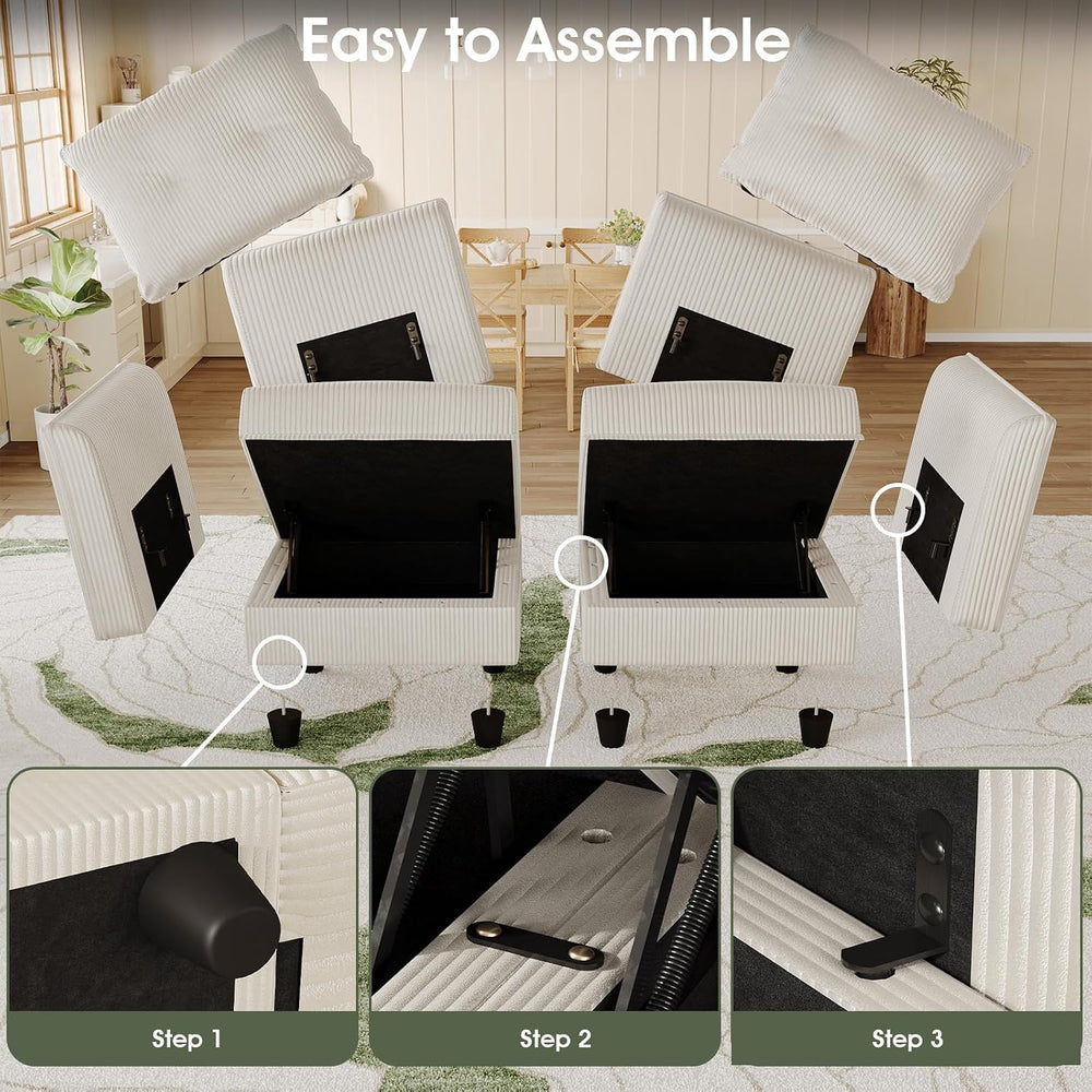LLappuil 137" Modular Sectional Sofa with Storage, 9 Seater Corduroy U S...