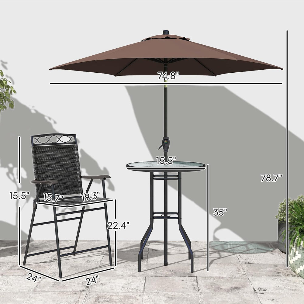 Outsunny 4 Piece Outdoor Patio Dining Furniture Set, 2 Folding Chairs, Adjust...