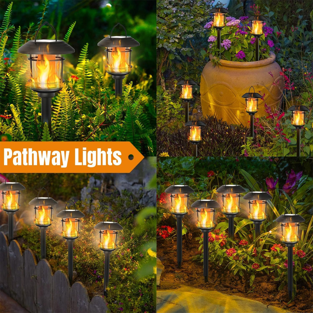 Dynaming 6 Pack Solar Flame Torch Lights Outdoor, Halloween Dual Use Flickeri...