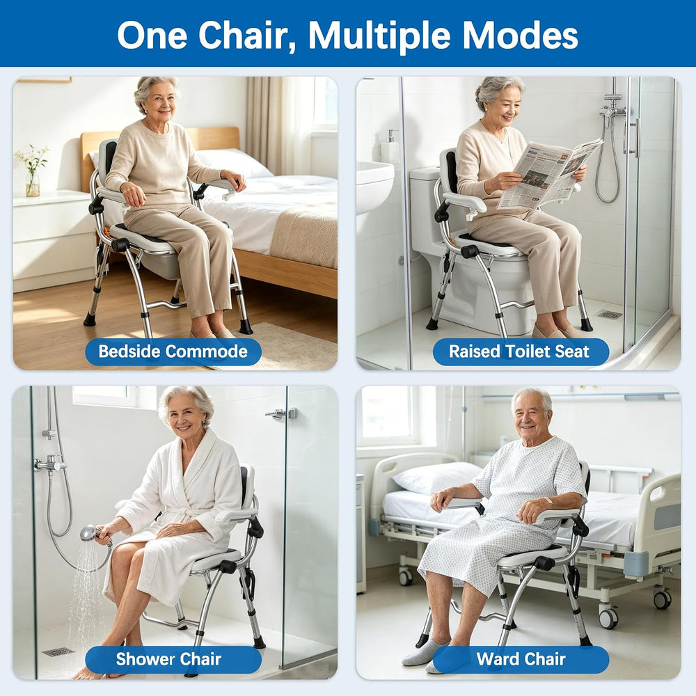3 in 1 Folding Bedside Commode Chair, Shower Chair for Inside Shower