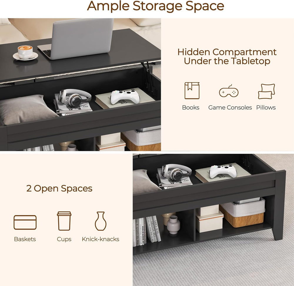 Yaheetech 39.5" Lift Top Coffee Table with Storage Shelf, Black