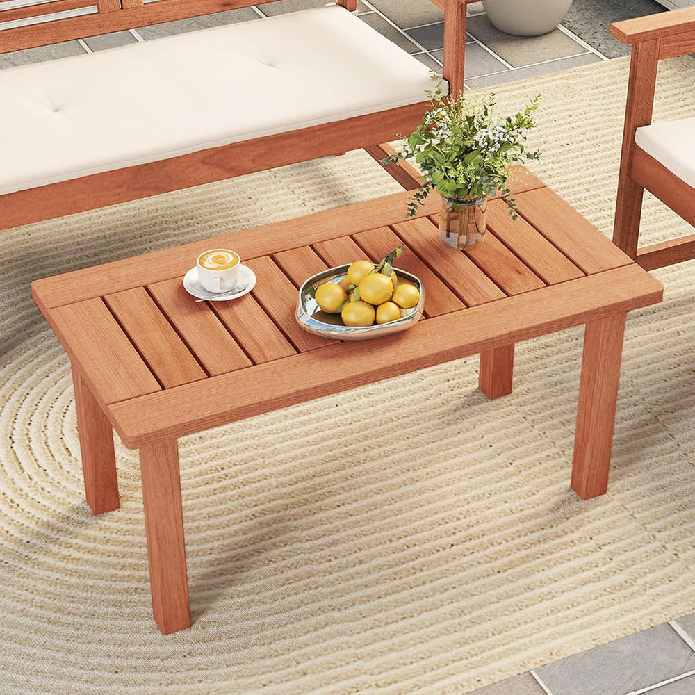 RELAX4LIFE Wood Outdoor Coffee Table - 35.5’’ Rectangular Small Patio Table w...