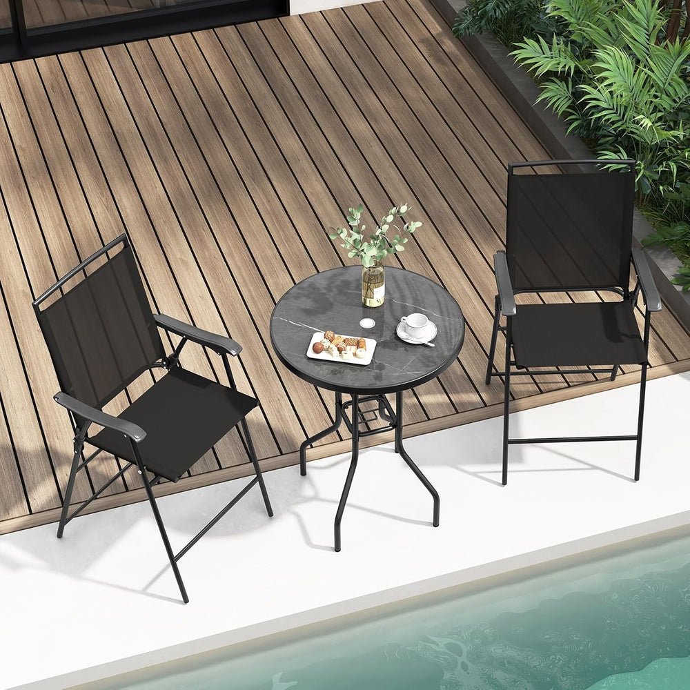 COSTWAY 3 PCS Patio Table and Chairs Set, Bistro Furniture with DPC Tabletop,...