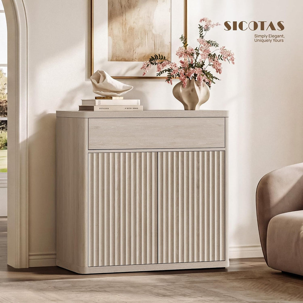 SICOTAS Buffet Cabinet with Storage - Accent Fluted Storage Cabinet with 4 Do...