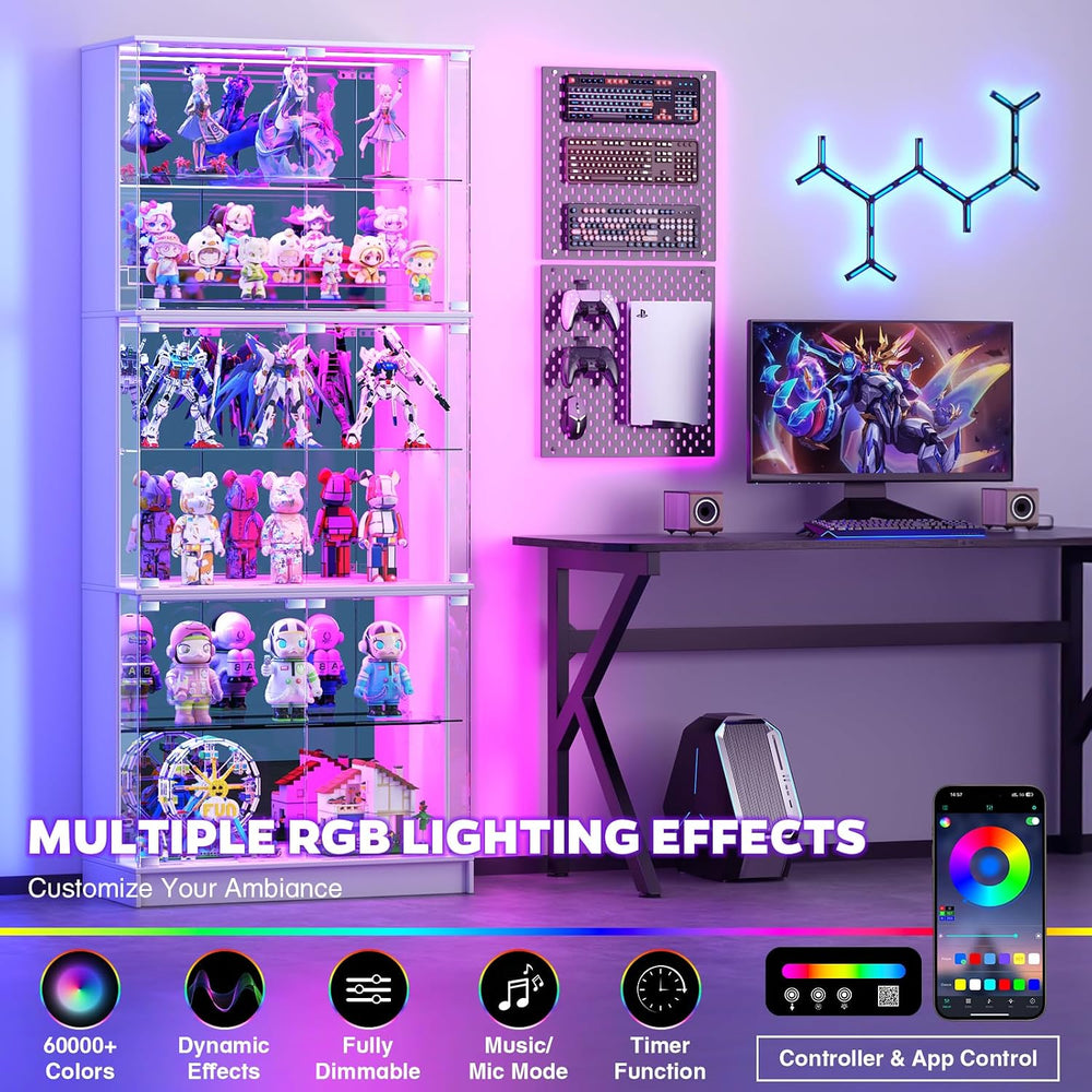 VersionTECH. 71'' Tall Display Cabinet with Glass Doors & RGB Lig...