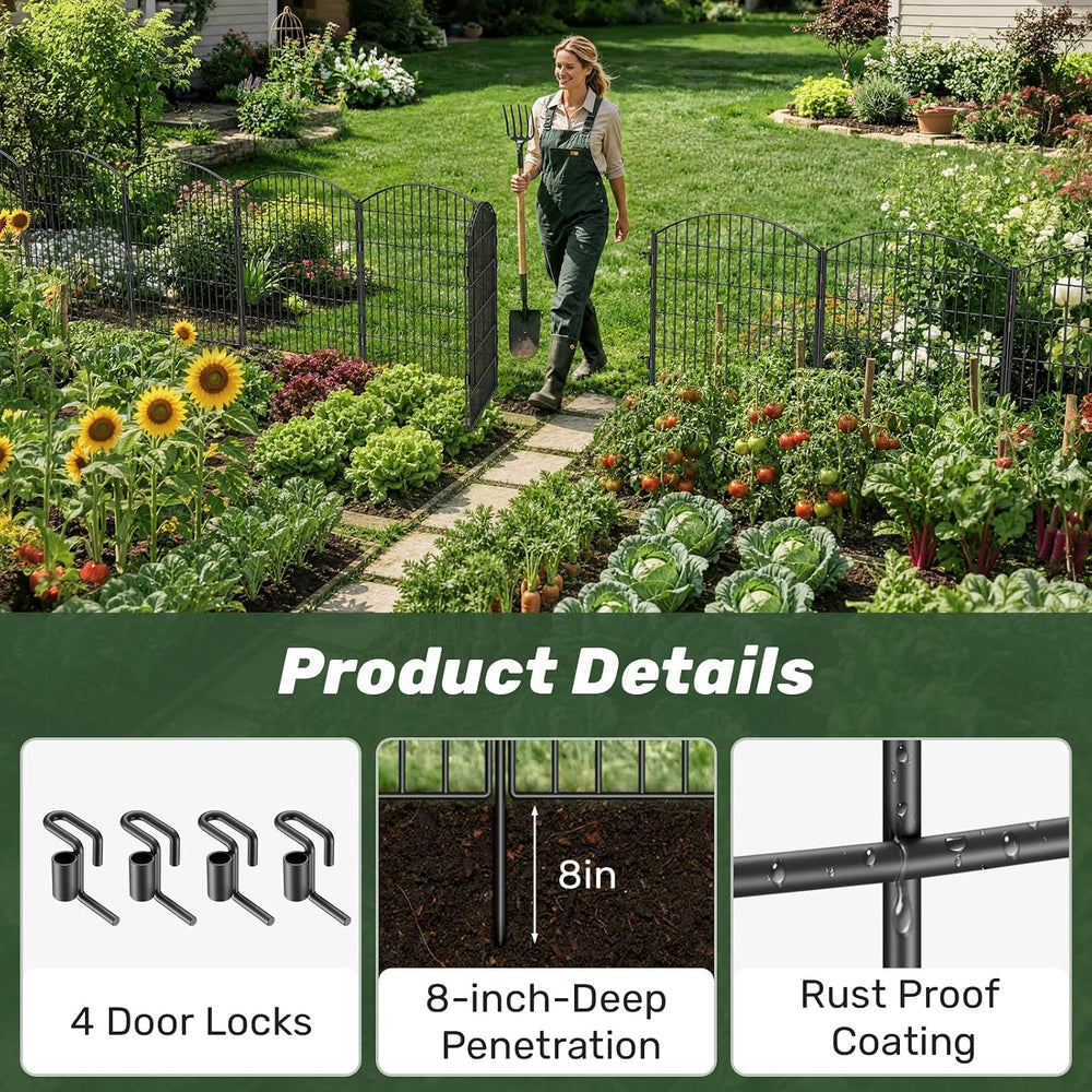 3-Layer Garden Fence with Gate 10 Panel 32in H×23ft L