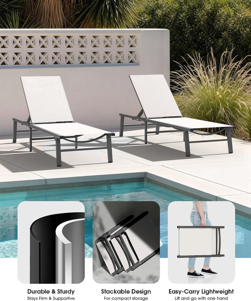 Ciokea Foldable Outdoor Lounge Chair, No Assembly Patio Chaise Lounge Outdoor...