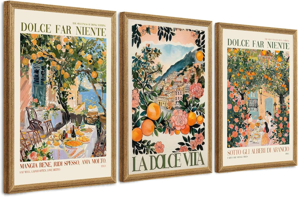 SYWENNOI Triptych, Italian Landscape Framed Cnavas Wall Art, 16x24 in each