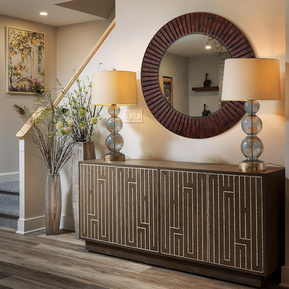 Chende 36'' Circle Mirror with Wood Frame, Large Decorative Mirror fo...
