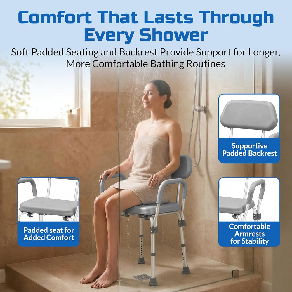 Platinum Health Padded Shower and Bath Chair with Armrests and Back, Comforta...