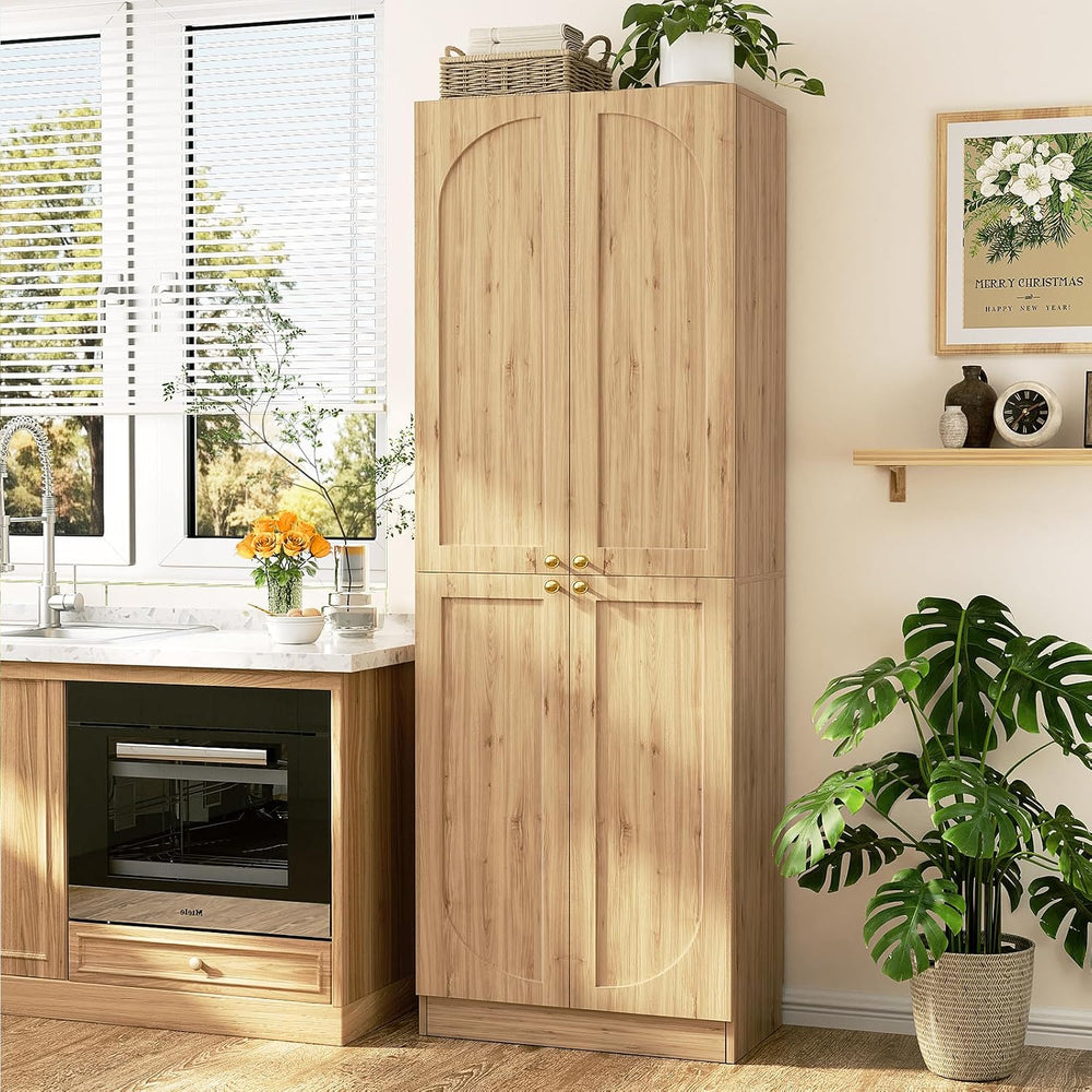 Cyclysio 80" Storage Cabinet, Tall Arched Bookcase with 4 Soft Close Doors