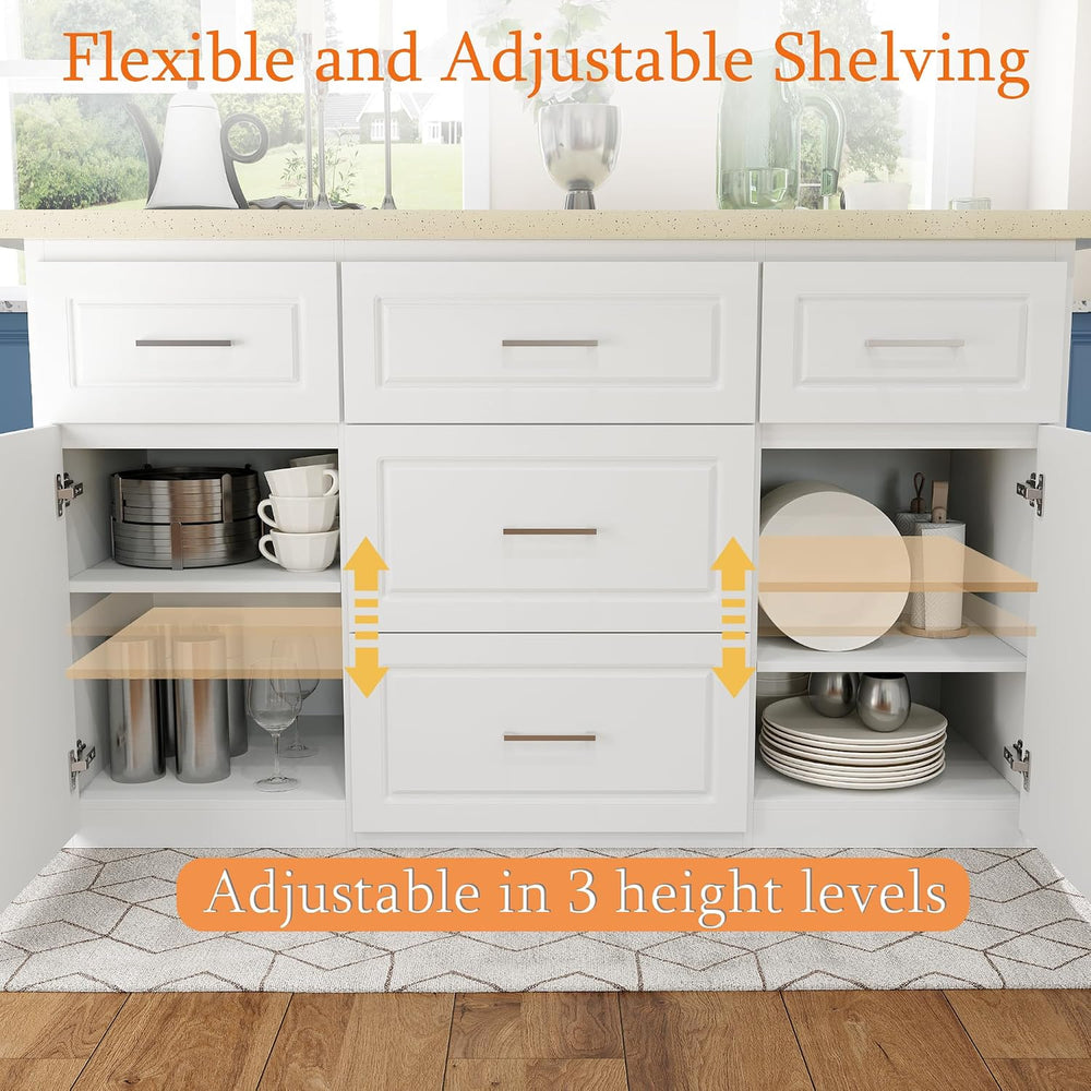 AIEGLE 66.9-in Stationary Kitchen Storage, Island Table with Seating, White