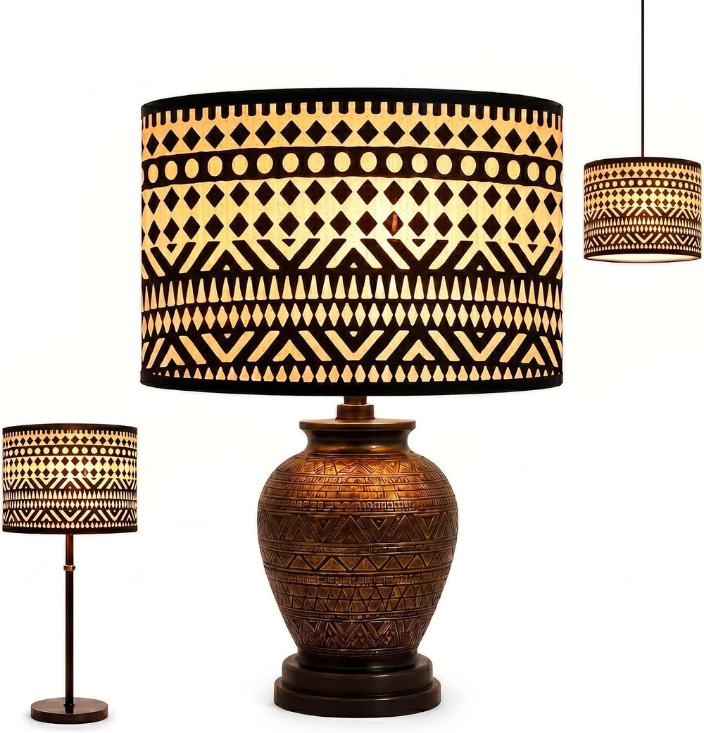 Bamboo Lamp Shade, Wabi-Retro lamp shade, Hand-Woven Drum Light Cover for E27...