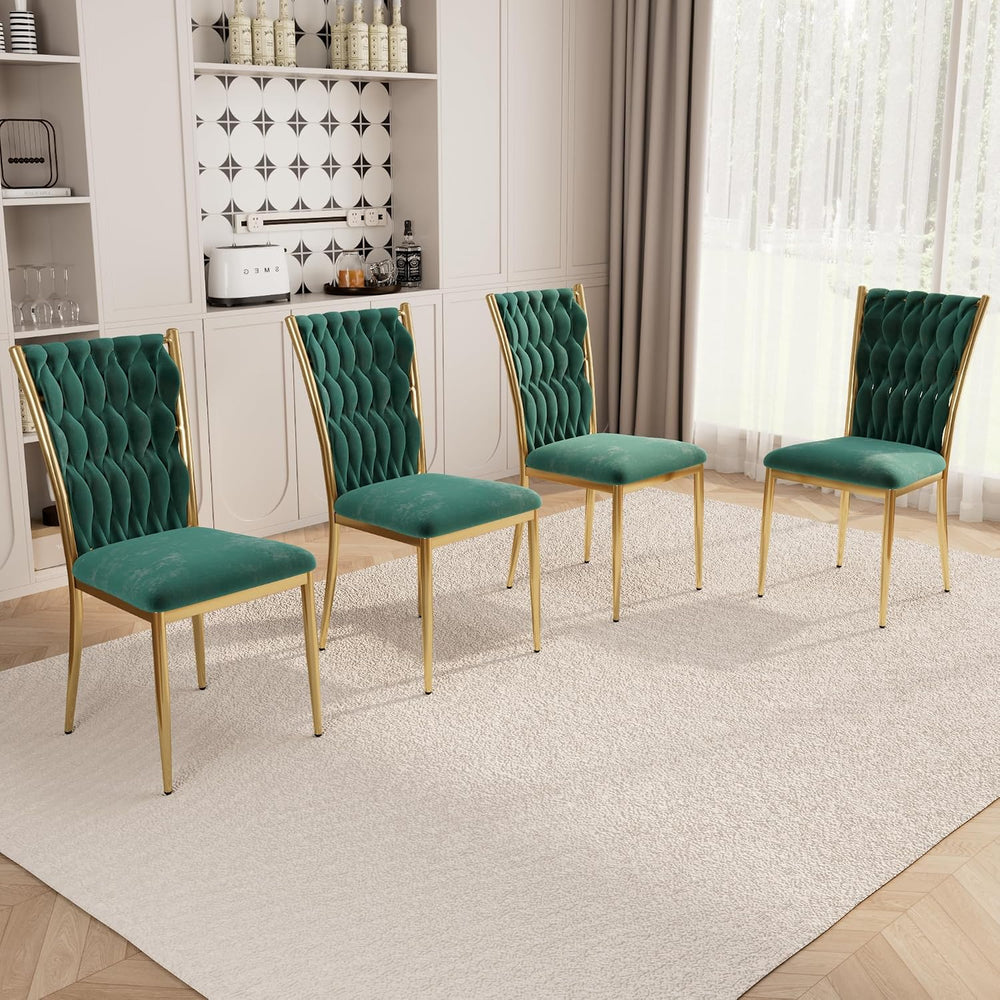 Green Velvet Dining Chairs Set of 4, Modern Upholstered Kitchen Chairs