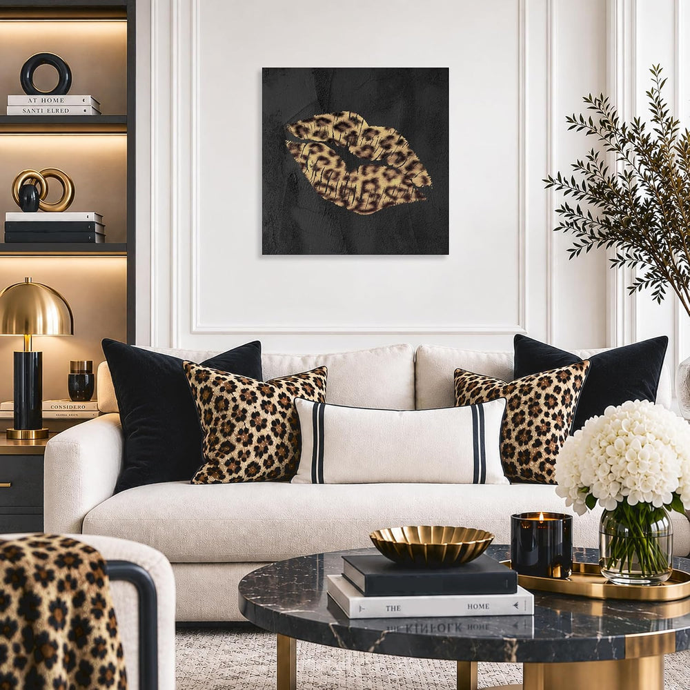 Fashion Lip Canvas Wall Art Sexy Leopard Lip Decor Cheetah Bathroom Decor Fra...