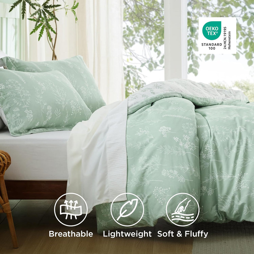 Bedsure Queen Size Comforter Set,Sage Green Bedding Set Reversible Floral