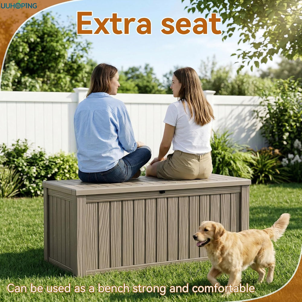 150 Gallon Outdoor Deck Box, Resin Waterproof Storage Box With Lockable Lid, ...