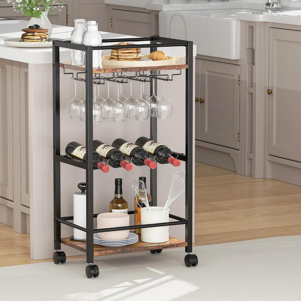 Bar Cart, Home Bar Serving Cart, Mobile Kitchen Carts with Wheels, Small Roll...