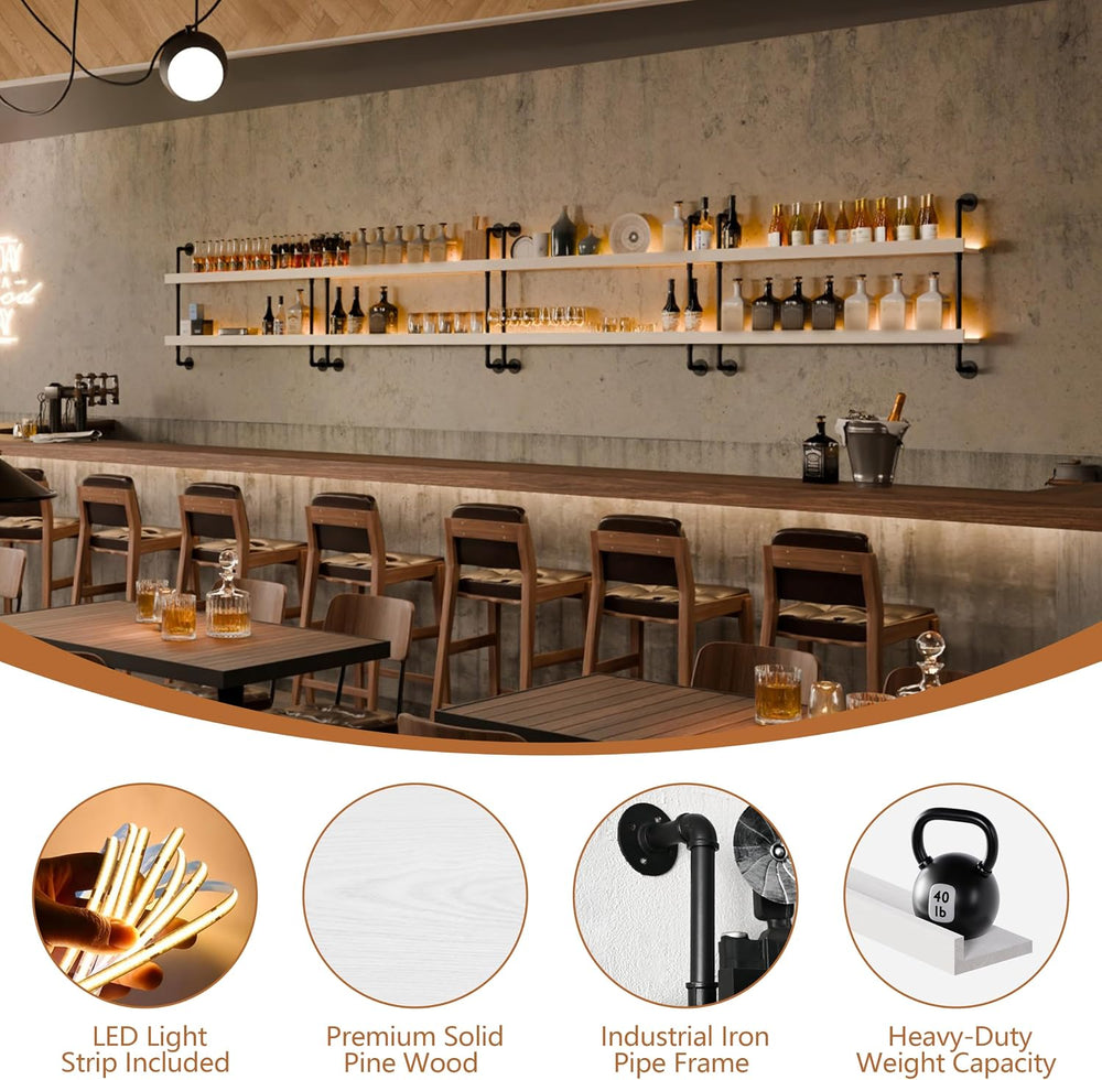 Bar Shelves, Wall Mounted Wine Rack, White, 48 Inch