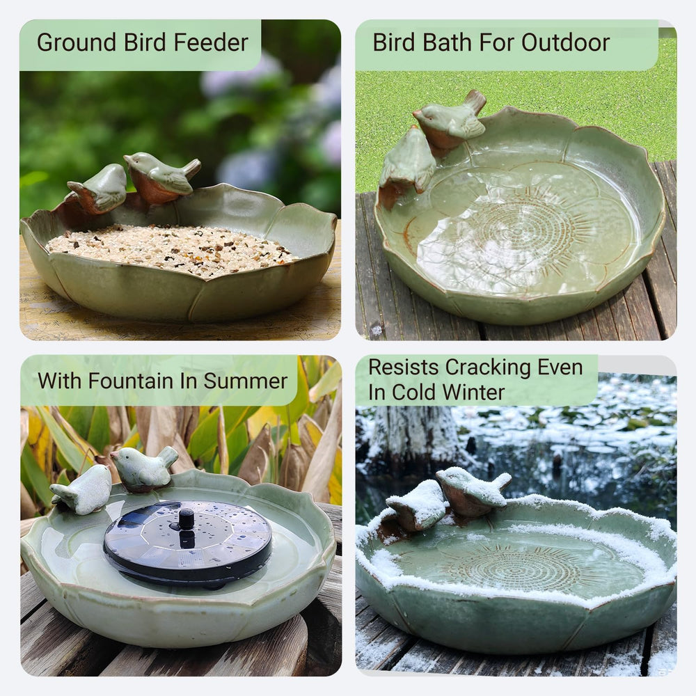 Ceramic Bird Bath for Outside on Ground, 9.45-Inch Birds Bath Bowl Only, Grou...