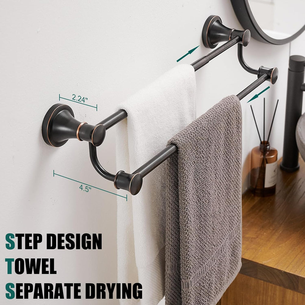 Hoimpro Double Towel Bar Towel Rack for Bathroom Wall Mounted Bronze