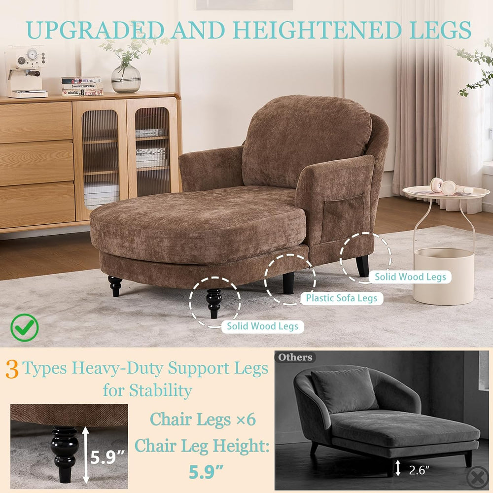 59.8” Chaise Lounge Chair Indoor, Oversized Reading Armchair, Brown